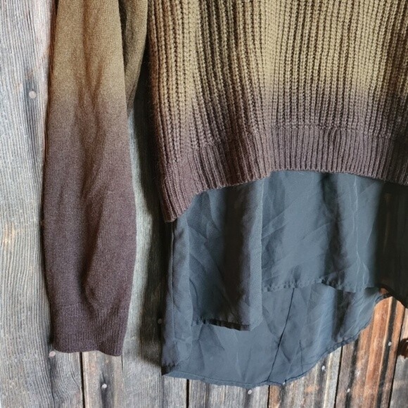 Rock & Republic Olive Green & Black Layered Cowl Neck Sweater Size Large - Picture 4 of 6